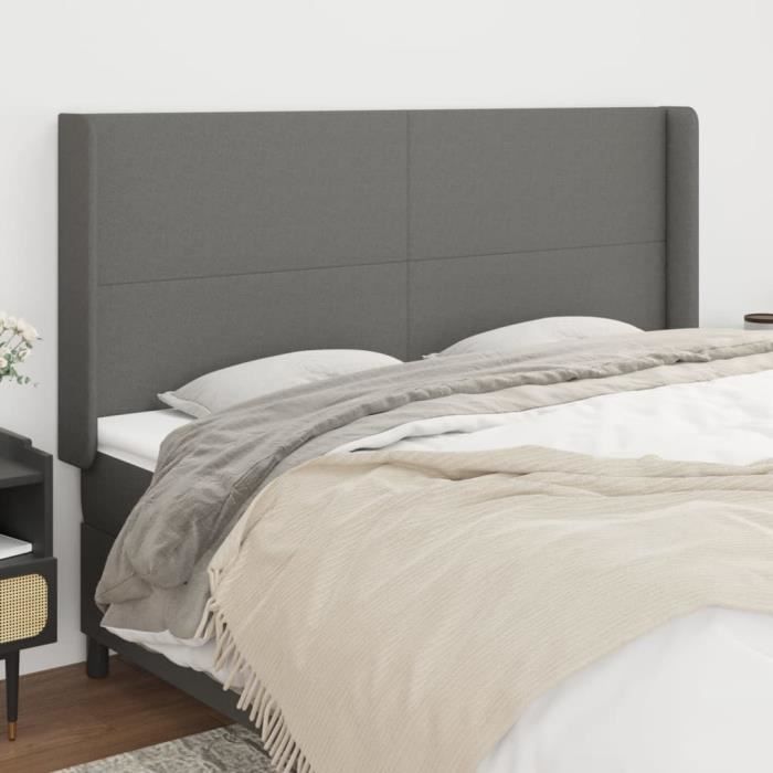 VidaXL Headboard with Ears Dark Grey 203x16x118-128 Cm Fabric3119323