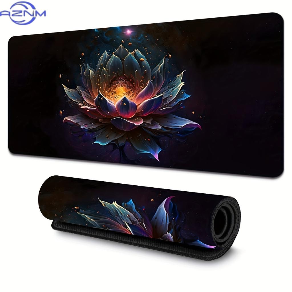 Elegant Black Lotus Flower Large Gaming Mouse Pad NonSlip Rubber Stitched Edges Desk Mat For Laptop Desktop Office Mousepads