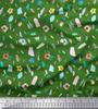 Green Japan Crepe Satin Fabric Brush Stroke & Artistic Floral Print Fabric by the Metre 42 Inch