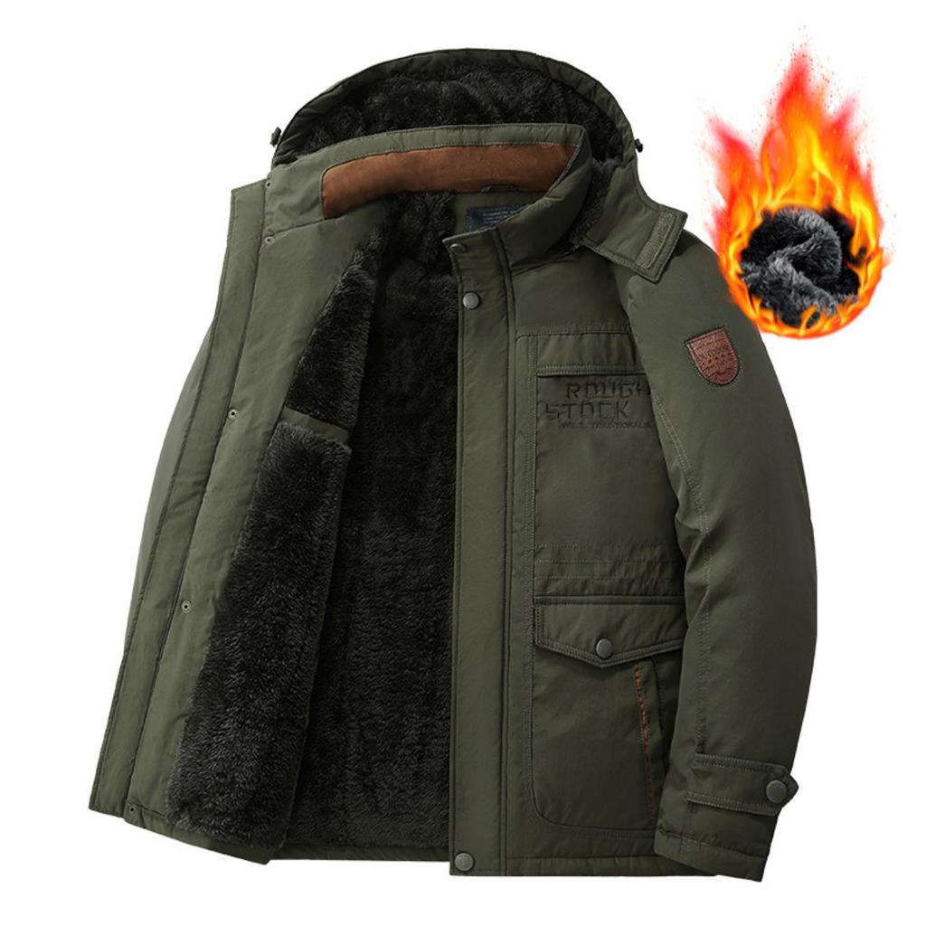 Men's Winter Hooded Jacket Thick Fleece Lined Parka Coat with Multiple Pockets