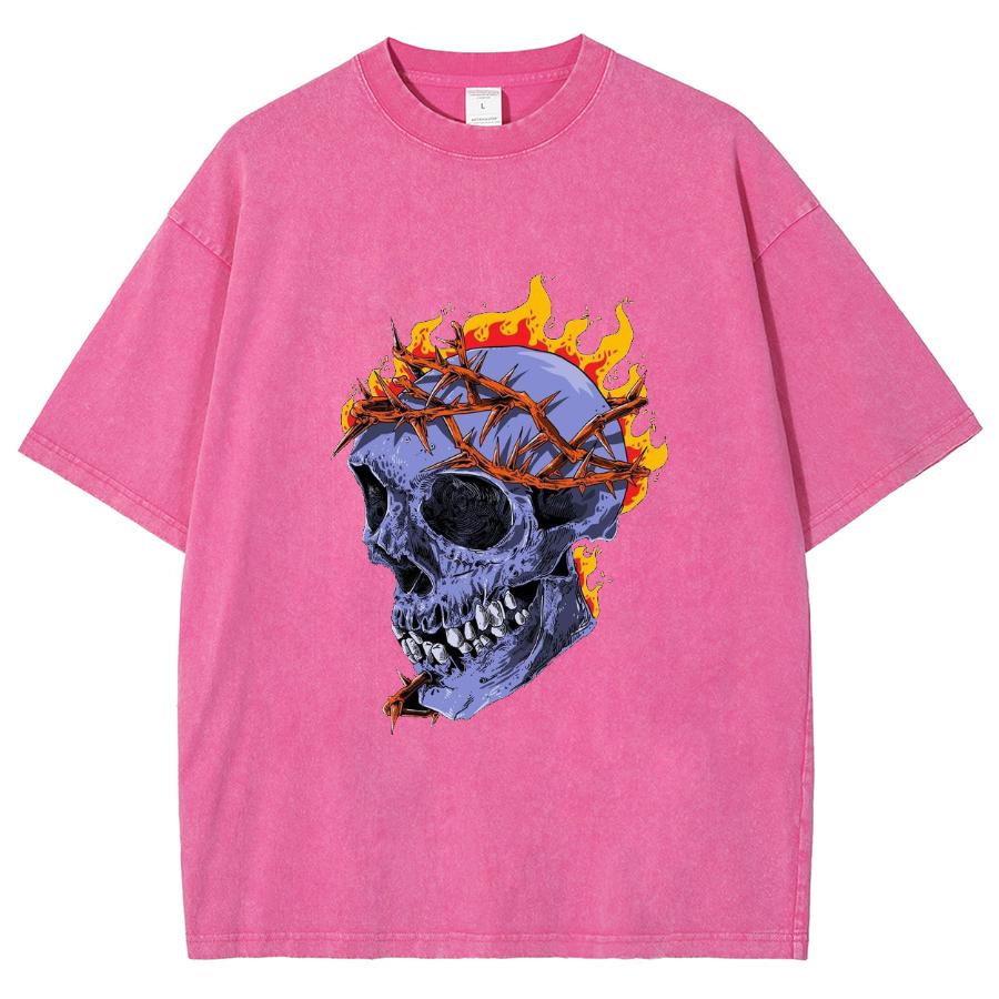 Женская футболка с принтом пламени черепа, модный дизайн, уличный стиль, хип-хоп, короткий рукав, свободная, стирка ZTE, винтажный топ