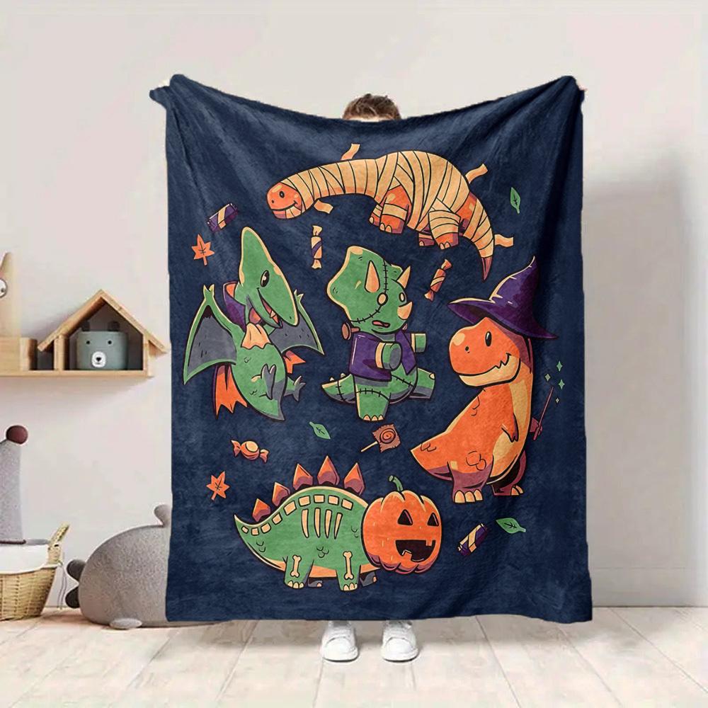 1pc Halloween Dinosaurs Lightweight Flannel Blanket, Comfortable and Warm Blanket, for Office and Camping Sofa Bed, Livingroom057