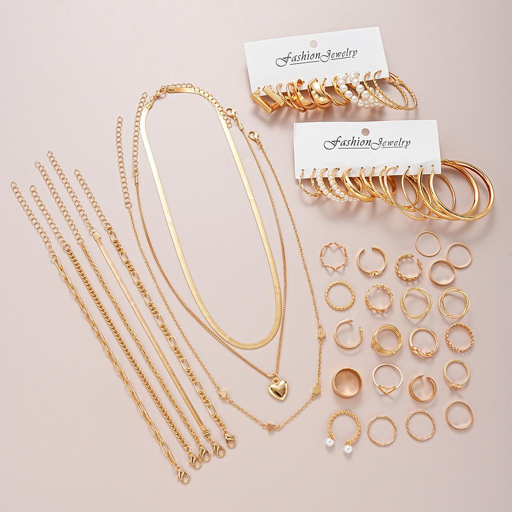 42 Pcs/Set Fashion Metal Big Circle Earrings Necklaces Bracelets Ankles Rings Combinations Jewelry Sets For Women's Gifts 2026