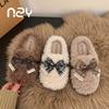 Maillard bow cotton slippers women's winter home indoor non-slip velvet warm sweet fluffy mop