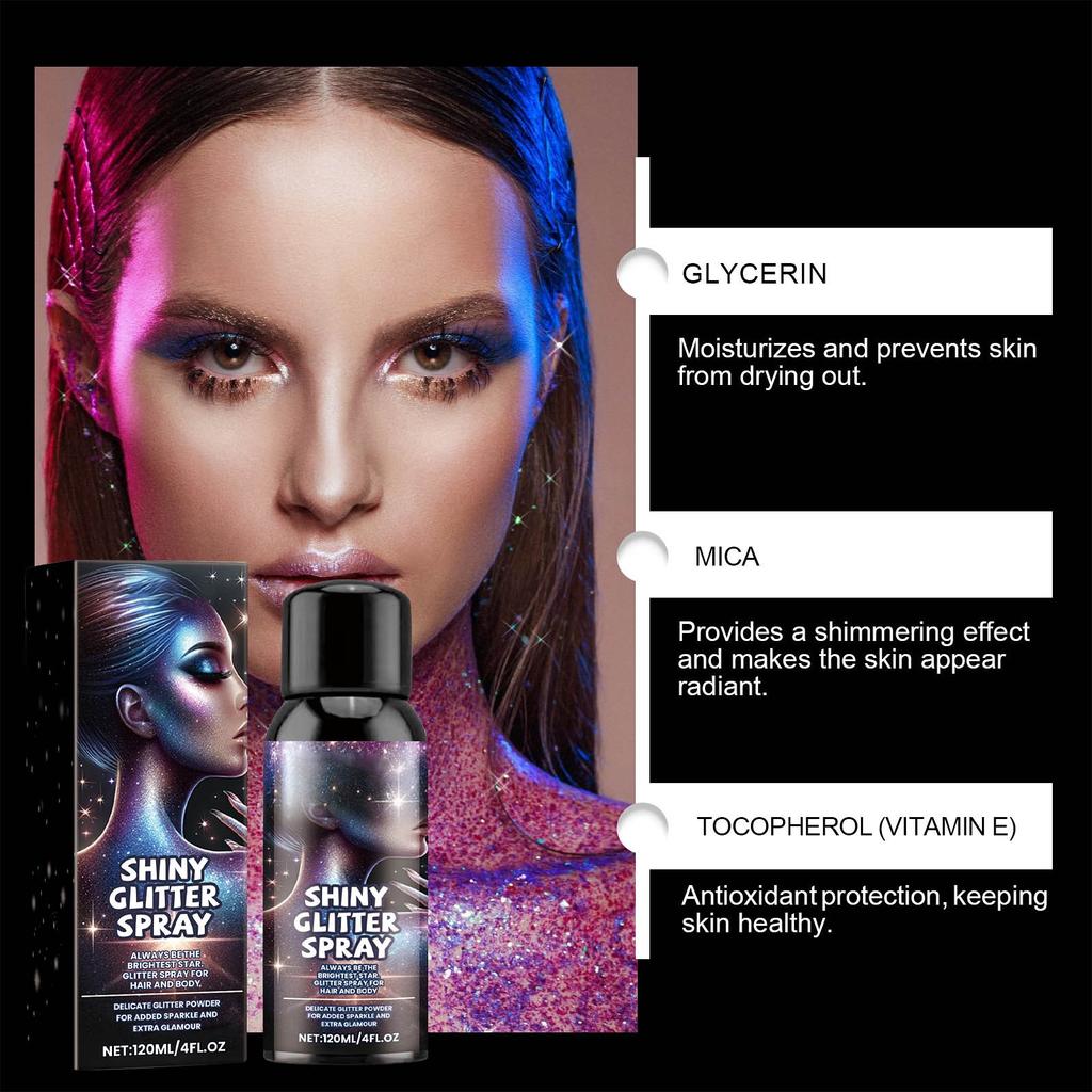 Блестящий спрей с блестками, долговечный спрей с блестками для волос, тела, кожи и одежды, водостойкий и приятный для кожи, 120 мл