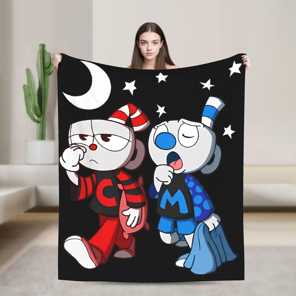 Cupheads Knitted Blanket Fleece Video Game Warm Throw Blanket for Outdoor Travel Bed Rug