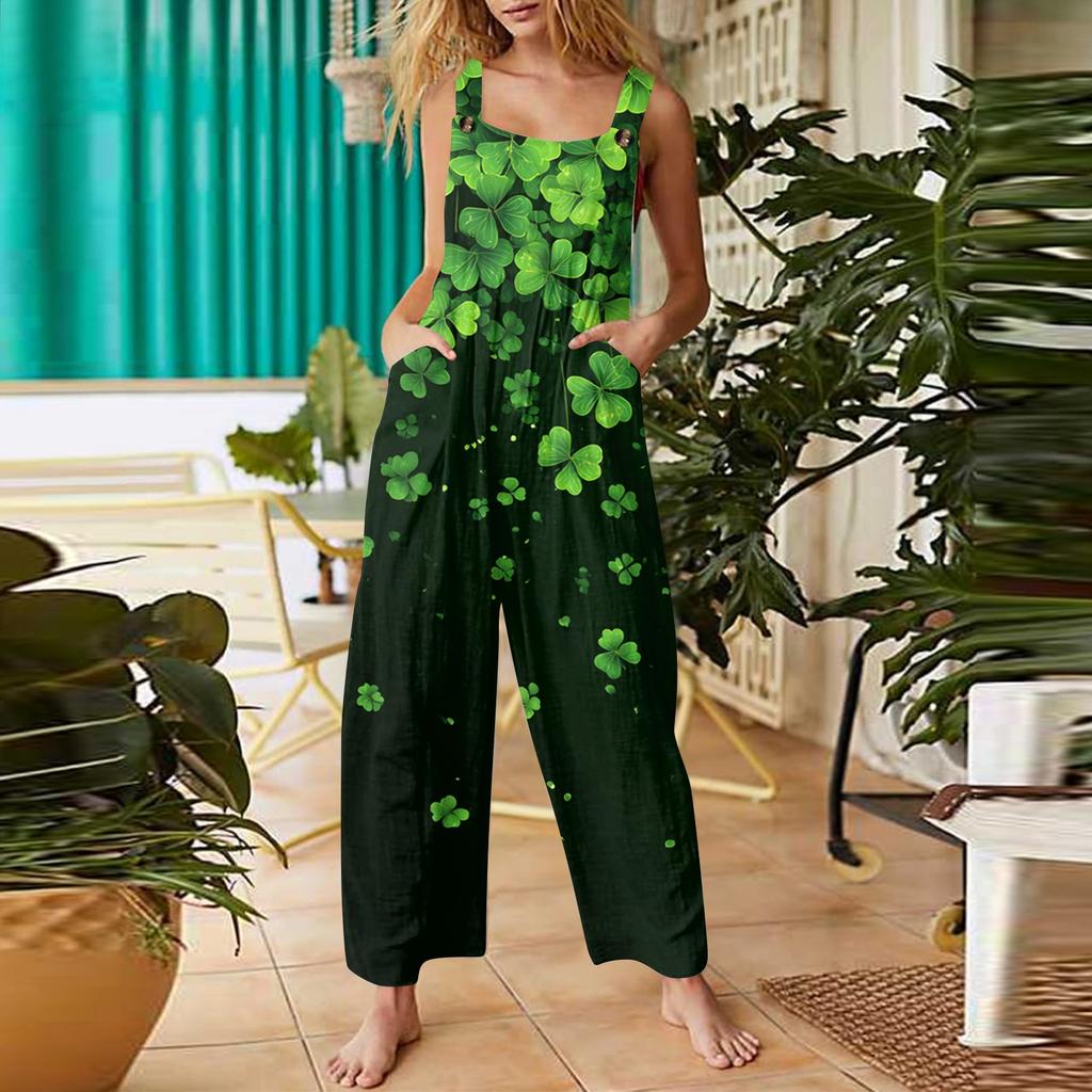 Женский повседневный свободный ретро комбинезон из хлопка и льна с принтом листьев