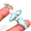 Republic Larimar Blue Topaz Gemstone 925 Silver Plated Pendant 2.08"