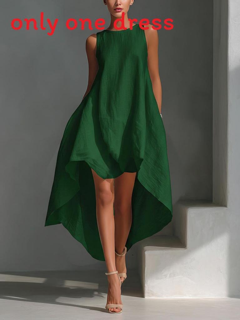 Polyester Sleeveless Irregular Hem Midi Dress For Travel And Vacation