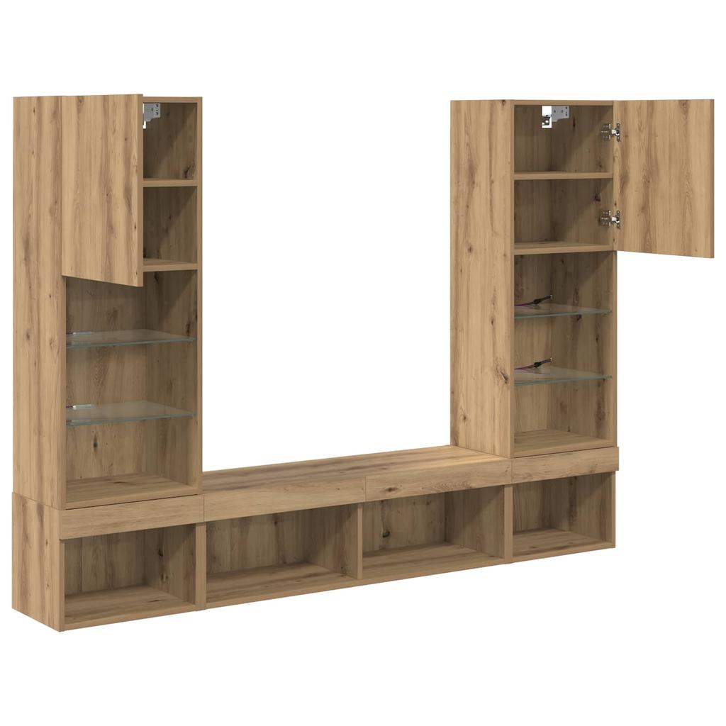 Wall Mounted TV Unit with LED Lighting 5 pcs Artisan Oak Wood Material
