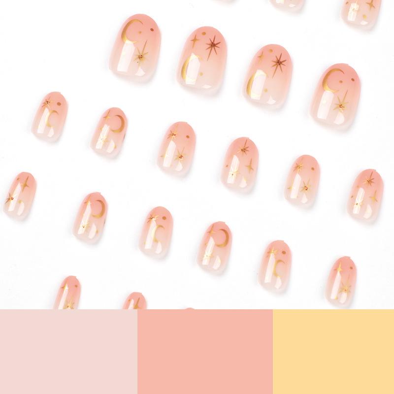 24 Pieces Wearing Nail Piece Star Moon Nail Patch Wearable Nail Piece Short Nail Piece False Nail