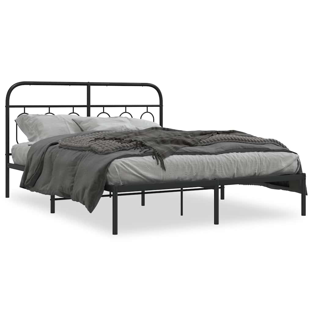 Metal Bed Frame with Headboard Black 150 x 200 cm