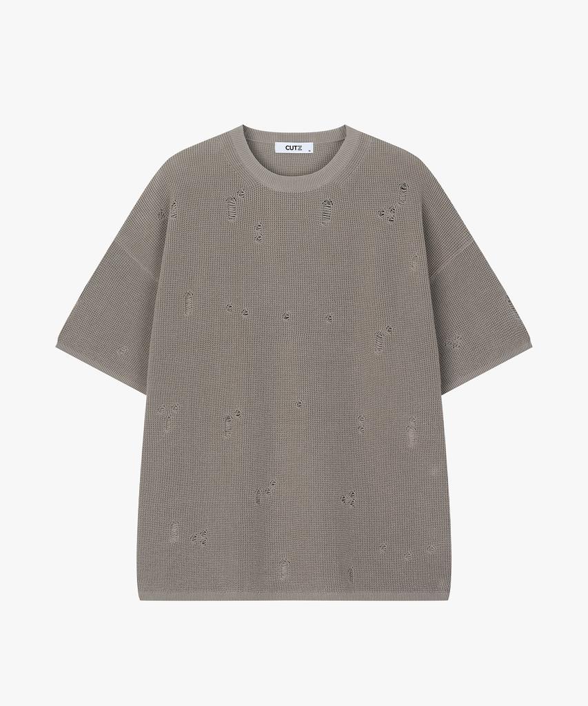 CUTZ Distressed Crew Neck Short Sleeve Knit