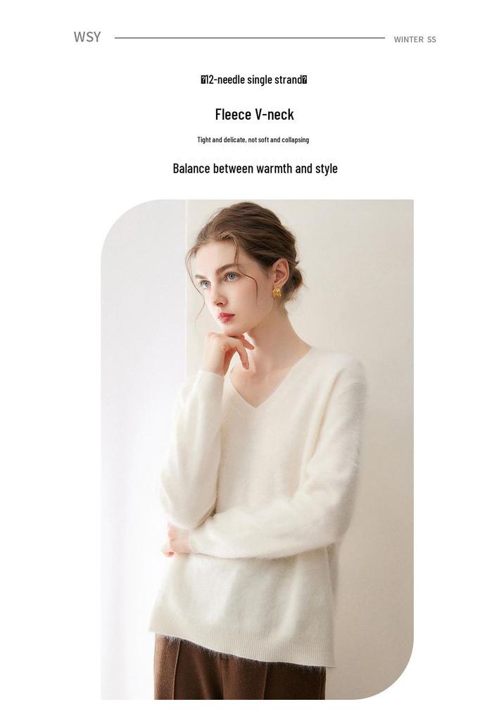 Korean Style V-Neck Women's Loose Slimming Pure Cashmere Sweater - Autumn/Winter Knit Base Layer Top
