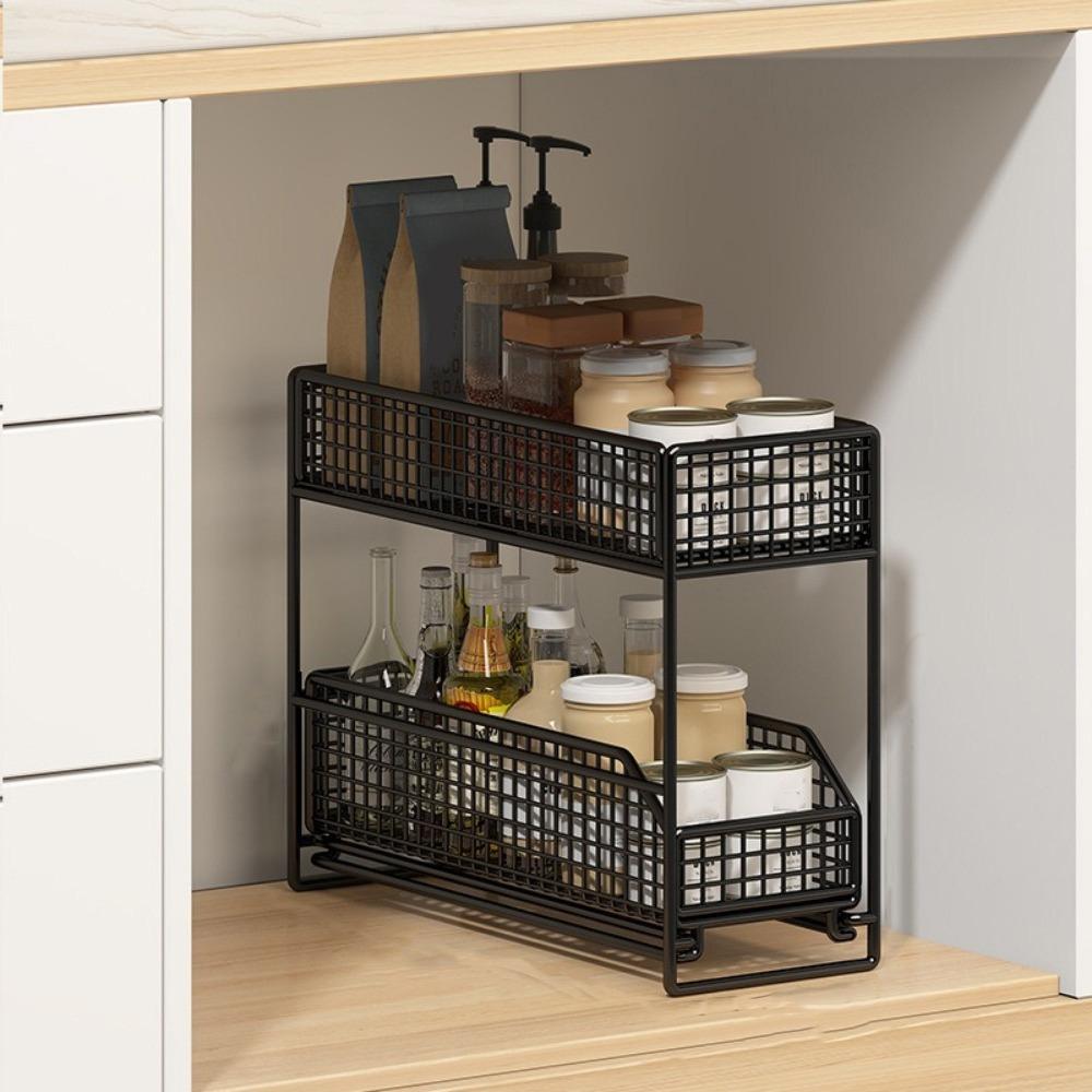 Устойчивая рама Выдвижная полка-органайзер Железный органайзер под раковину Скользящая корзина для шкафа для кухни