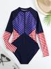Fashion Women's Long Sleeve Printed One Piece Surf Swimsuit Bikini Summer Beachwear