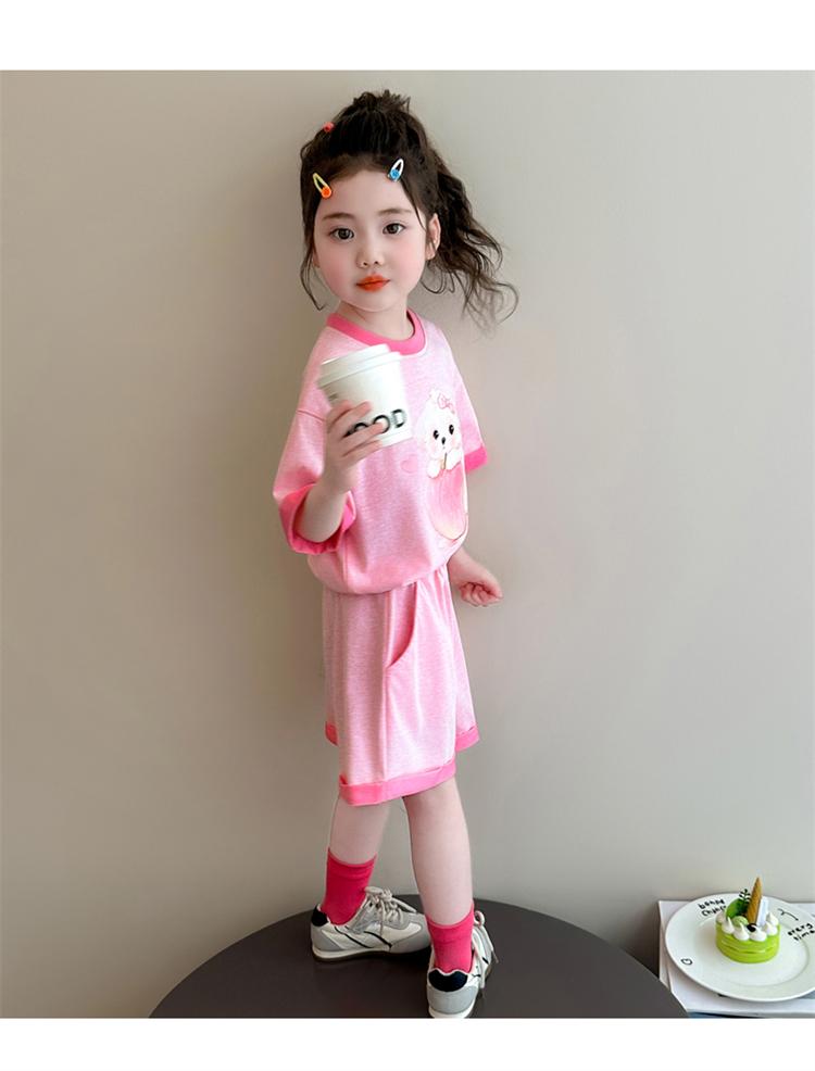 Girls' Summer Sports Set 2026 New Baby Cartoon Short sleeved Shorts Summer Clothing Children's Thin Two piece Set