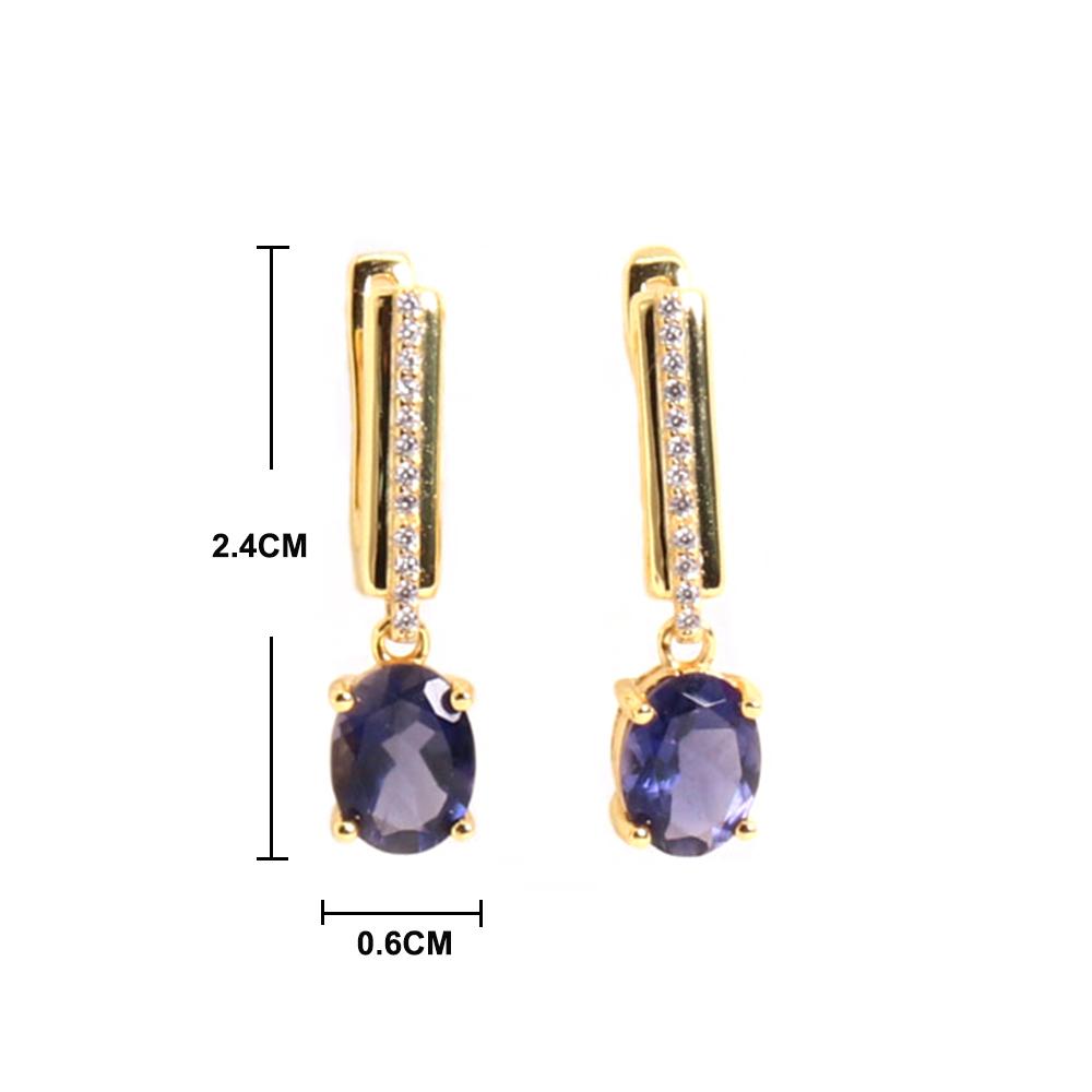 Элегантные и благородные серьги из серебра 925 пробы с настоящим драгоценным камнем, натуральным овальным иолитом 6*8 мм, изысканные ювелирные изделия для женского подарка на день рождения