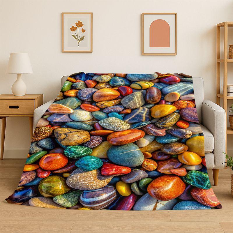Retro Cobblestone Road Stone Pebbles Flannel Blanket Soft Throw Blanket for Bedroom Living Room Bed Travel Camping Picnic Nap