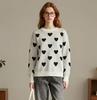 Women's Heart Shape Jacquard Knit Sweater - European & Korean Style, Loose Fit for Autumn/Winter