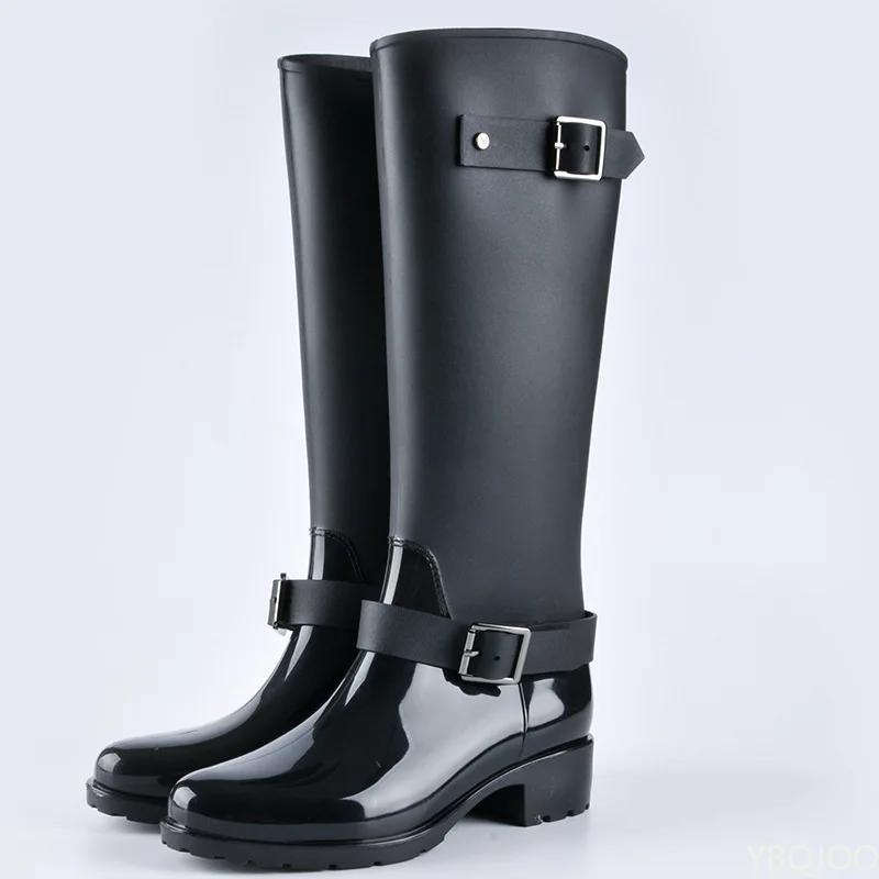 Punk Style Zipper Tall Boots Women's Pure Color Rain Boots Outdoor Rubber Water Shoes For Female 36-41 Plus Size