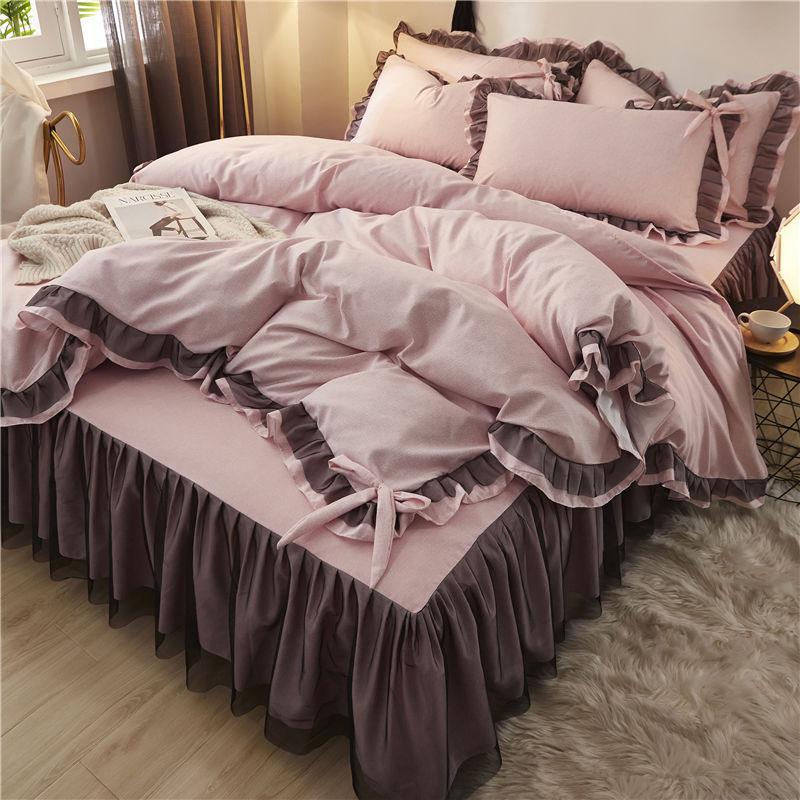 Thickened Four-piece Princess Style Single Double Quilt Cover Bed Skirt, Bedding