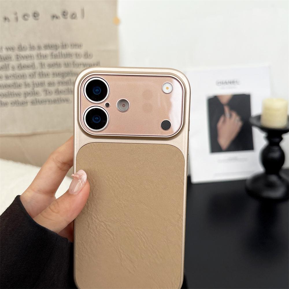 Large Window Leather Phone Case For iPhone 17 16 15 14 13 Pro Max Lens Protection Matte Shockproof Plating Back Cover