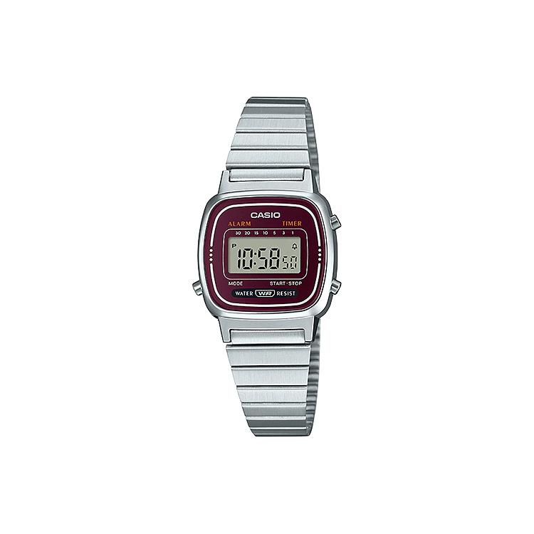 Casio ВИНТАЖНЫЕ Мужские часы на стальном ремешке Красный циферблат LA670WA-4