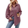 Autumn and Winter Women's Shirts Casual Loose Pocket Waffle Fashion Long Sleeve Shirt Top