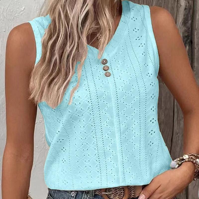 DAFIFY Women's Fashion Summer Casual Solid Color Print Sleeveless V-Neck T-shirts and Tops