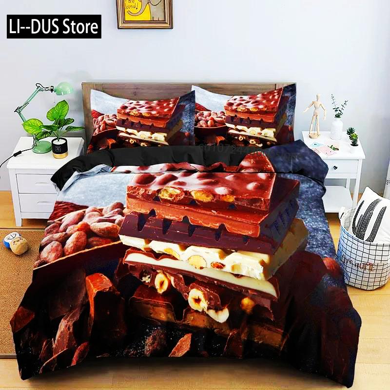 Комплект постельного белья с шоколадным принтом, десертный пододеяльник с конфетами, пододеяльник для девочек, односпальный, двуспальный, королевский, 2/3 шт., полиэстеровый пододеяльник