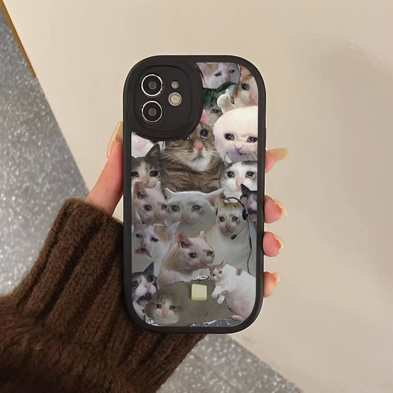 Чехол для телефона Crying Cat Memes, жесткий кожаный чехол для телефона iPhone 13 12 Mini 11 14 Pro Max Xs X Xr 7 8 Plus 6 6s Se 2022, силиконовый