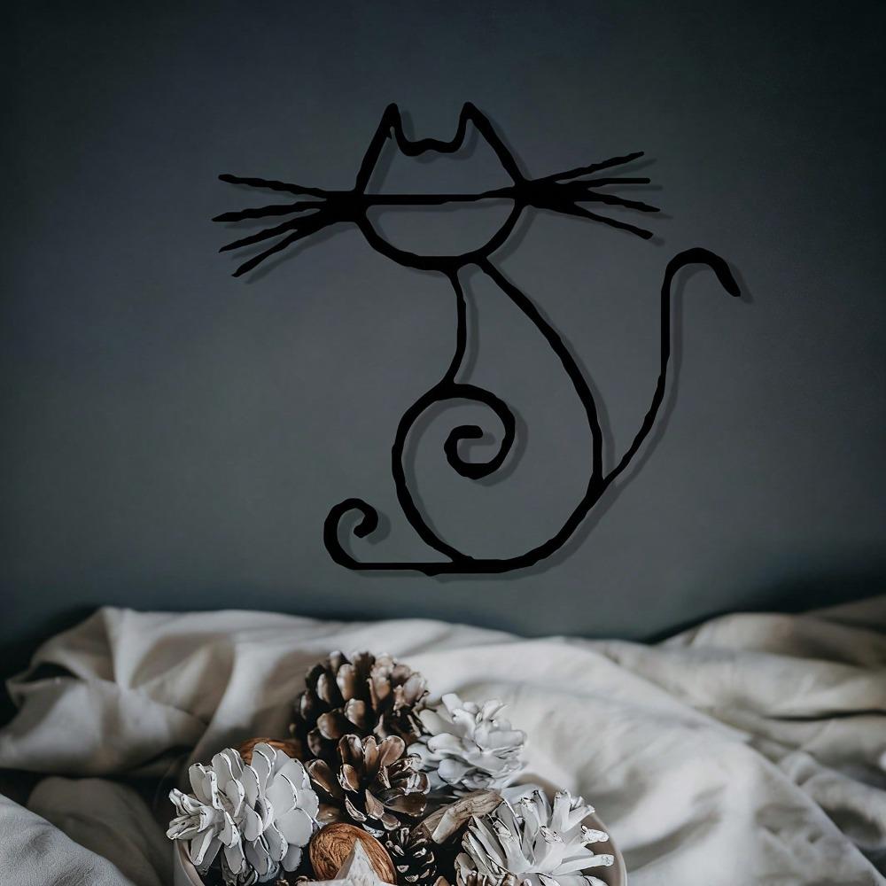 Metal Wall Art Abstract Cat Sculpture Modern Home Decor Powder Coated Iron