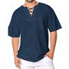 Men's Monochrome Short Sleeve Bandage V-Neck T-Shirt Loose Top