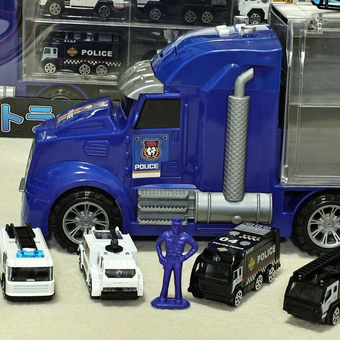 Набор Police Vehicle Set от Carecoly - Набор литых машинок с большим транспортером - Игрушечные машинки из сплава с военной картой - Синий