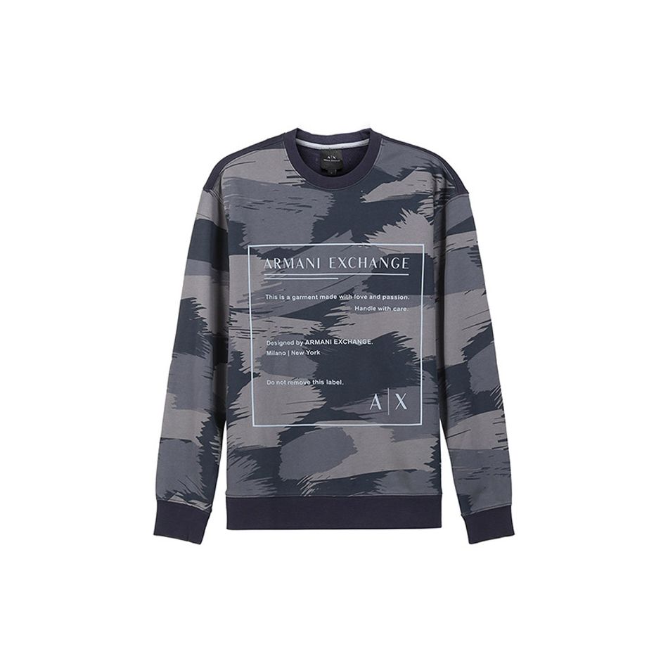 Armani Exchange Свитшот мужской с камуфляжным принтом, круглым вырезом и длинным рукавом, коллекция SS22, цвет Темно-синий 3LZMHB-ZJEFZ-25BE