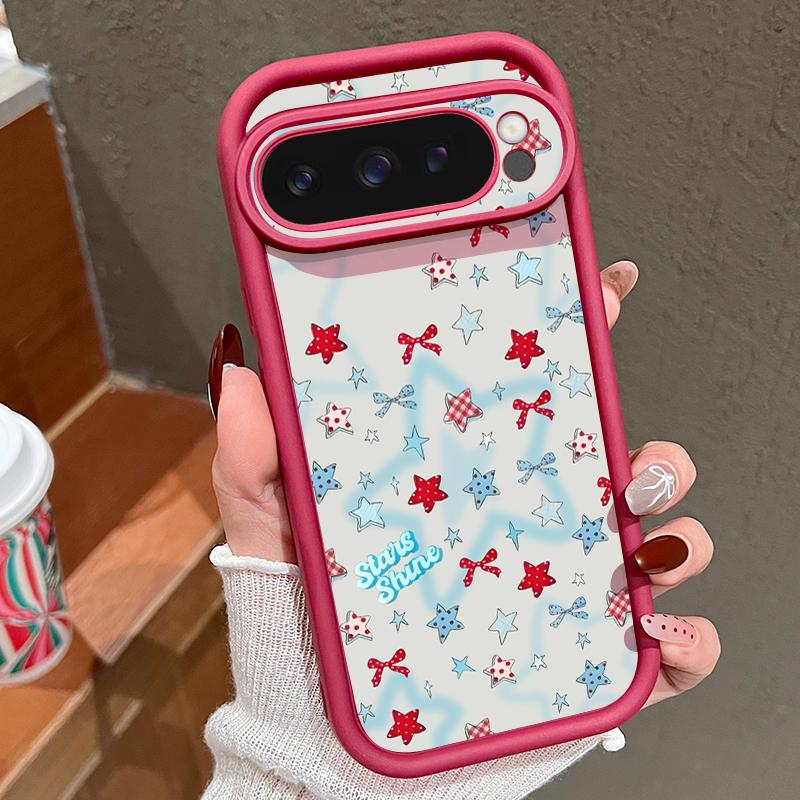For Google Pixel 10 Pro XL Case Blue Stars Bowknots Pattern Shockproof Bumper Silicone Cover For Pixel 9A 9 8 7 Pro 8A 7A