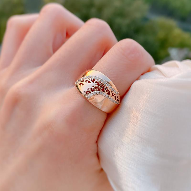 Kinel Glossy Rose Gold Color Rings For Women Big Size Luxury Rings