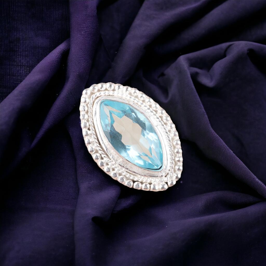 925 Стерлинговое Серебро Небесно-Голубой Топаз Драгоценный Камень Ювелирные Изделия Ручной Работы Стильное Кольцо Для Нее RR-26-7