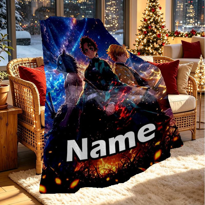 Custom Name Personalized Demon Slayer Print Blanket, Home Decor, Bedroom, Sofa, Camping, Couch, Gifts for Birthday Christmas