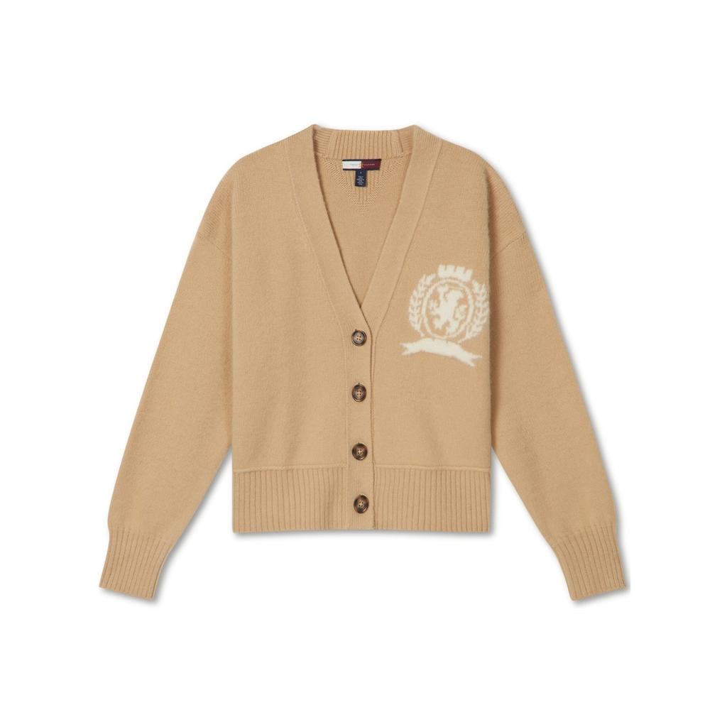 Tommy Hilfiger Женский кардиган-свитер из чистой шерсти, тяжелый жаккардовый, с V-образным вырезом, свободный, с опущенными плечами, вязаный, WW0WW39522