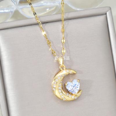 Ожерелье Love Moon, женское, простое, высокое, универсальное, темпераментное, циркониевое, подвеска, изящная, на ключицу