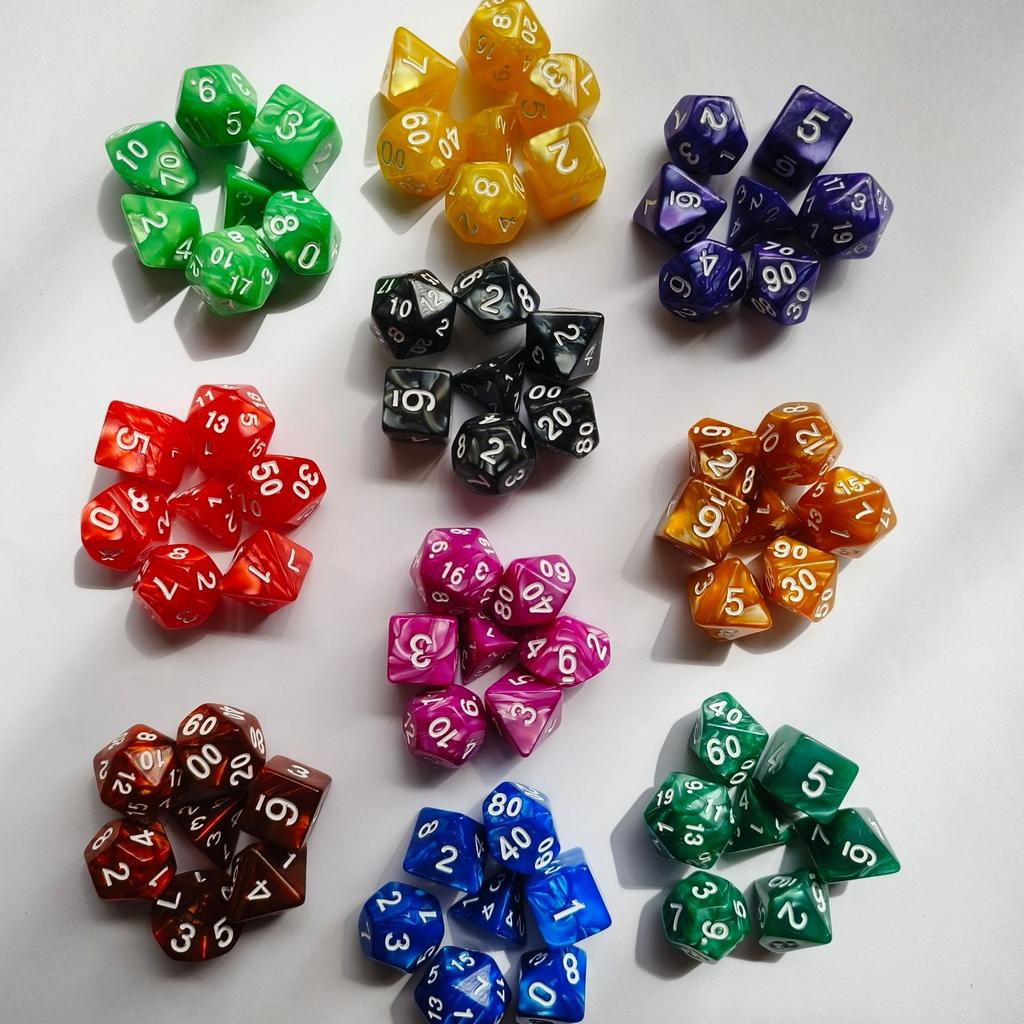 7pcs/set Colorful Pearl Pattern Polyhedral Dice Number Dice Kit for DND PRTG RPG Running Team Table Board Game Dnd Dice Set