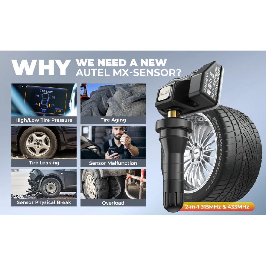 AUTEL MX Sensor Набор из 4 шт. 8 шт. 433 315 МГц Датчик TPMS Инструменты для ремонта шин MaxiTPMS Pad Монитор давления в шинах Программируемый MX-Sensor