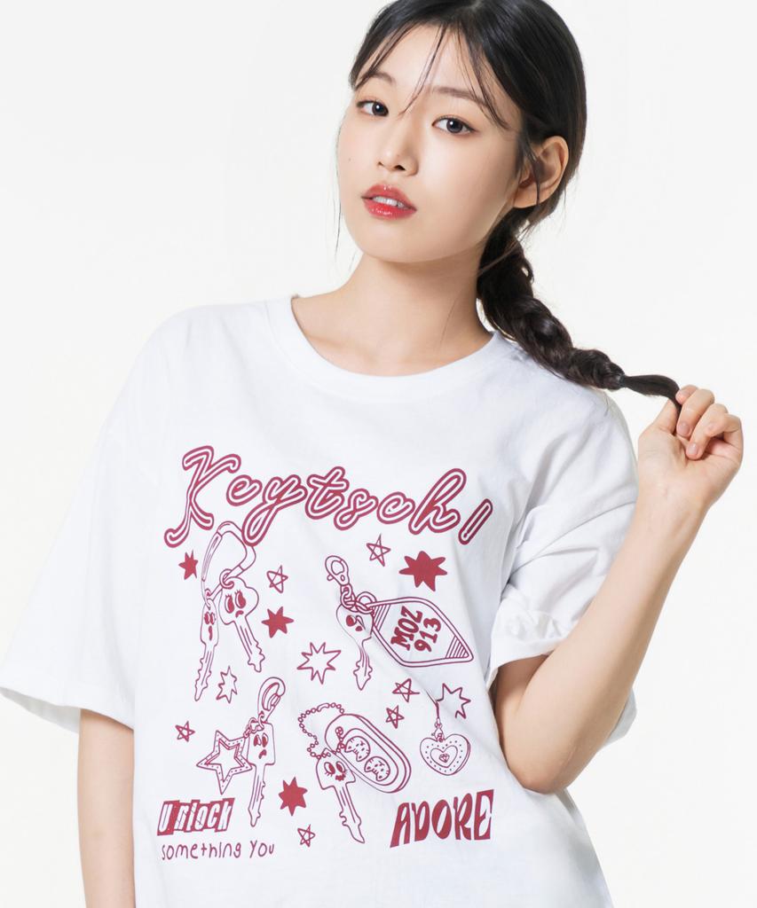 MOZMOZ Kitsch Oversized Graphic Short Sleeve T-Shirt White