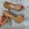 Women Pumps Sexy Peep Toe Platform 14cm Super High Heels Patent Leather Pumps Black Party Dress Red Wedding Shoes Stilettos Shoe