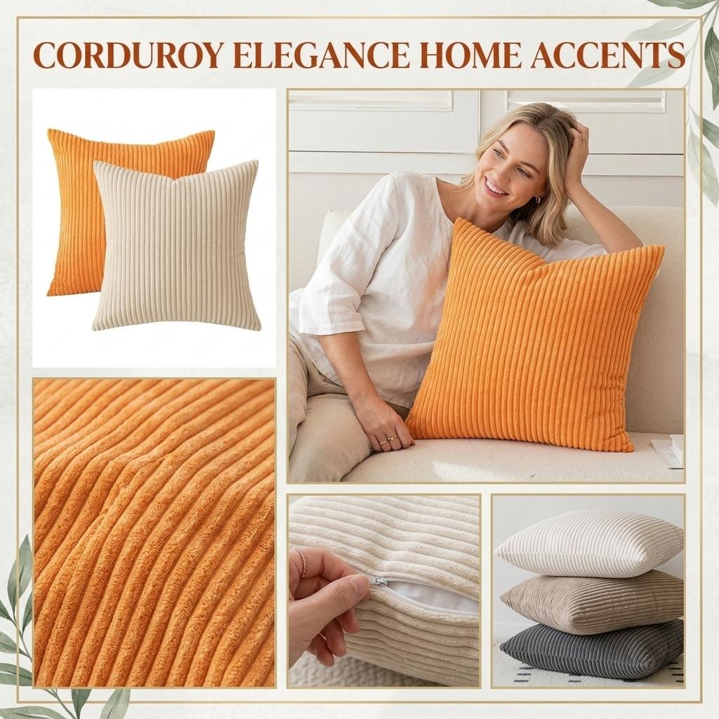 Fine Stripe Corduroy Throw Pillow Cover For Living Room Sofa