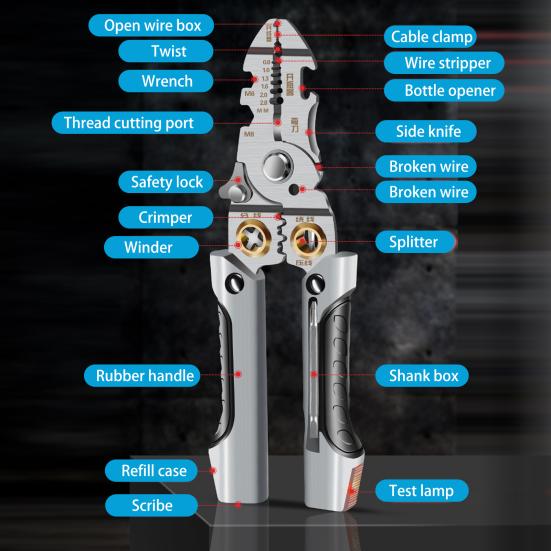 Wire Strippers Professional Electrician Pliers with Non-Slip Handle Electricity Measurement Function Portable Cable Scissors Wire Stripping Pliers