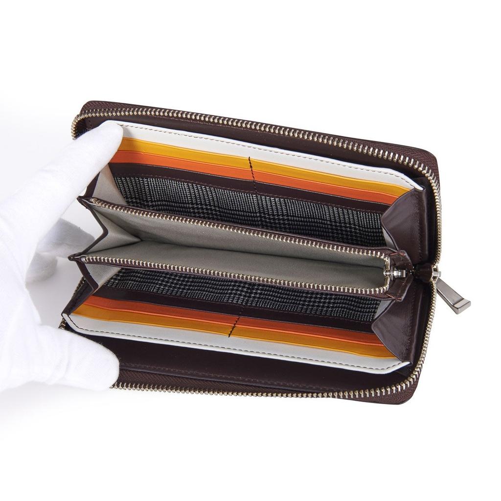 Long Wallet Round Zipper Genuine Leather Sigma 727628 Embossed Leather Green [Takeokikuchi] Men's [05]