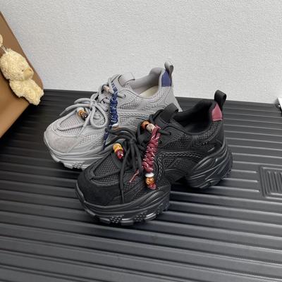 Кожаные кроссовки на платформе 7 см, женская обувь, осень 2025, новинка, увеличивающие рост, взрывные, дышащая сетка, повседневная спортивная обувь